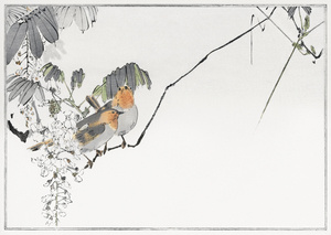 Japoński motyw - ptaki na gałęzi Plakat